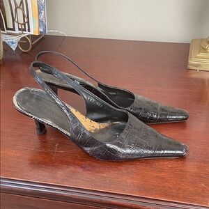 bebe Vintage Black Croc-Embossed Slingback Heels